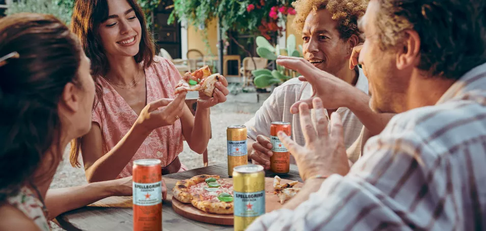 Enjoying S.Pellegrino Essenza with Italian pizza